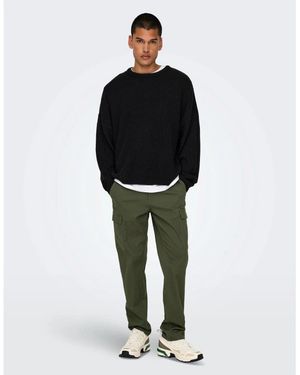 ONLY Solid Patterned Straight Cargo Trousers - Black