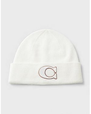 COACH Varsity Knit Beanie Chalk - White