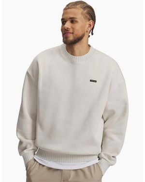 Under Armour Icon Wordmark Crew Neck Ribbed Collar Oversize Sweatshirt - Grey