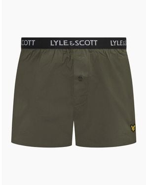 Lyle & Scott 2 Pack Woven Plain Design Boxer Shorts - Green