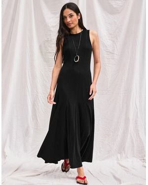 Ro&zo Slub Jersey Seam Detail Midi Dress - Black