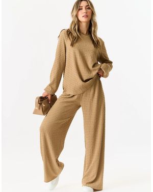Gini London Camel Textured Long Sleeve Oversized Top - Natural