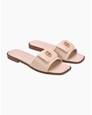 XY London Ladies Leigh Buckle Detail Flat Sliders - Natural