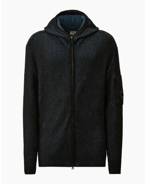 C.P. Company Fleece Knit Zip Lens Hooded Cardigan - Black