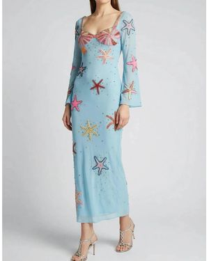 Oceanus Crescent Shell Bell Sleeve Dress - Blue