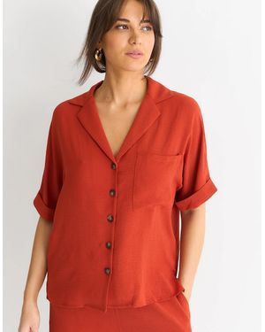 Gini London Rust Air Flow Oversized Shirt Top - Red