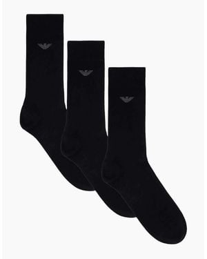 Emporio Armani Cotton 3-Pack Eagle Logo Socks - Black