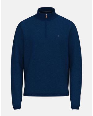 Fynch-Hatton Fine Knit Air Cotton 1/4 Zip Jumper Midnight - Blue