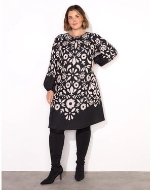 Live Unlimited London Graphic Floral Placement Dress - Black