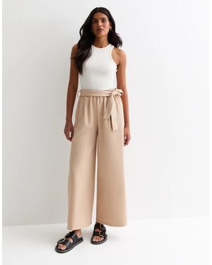 Gini London Camel Elasticated Wide Leg Tie Detail Trousers - Natural
