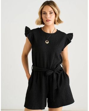 Gini London Stretch Texture Frill Elasticated Waist Playsuit - Black