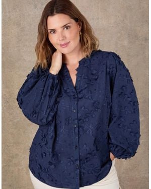 Live Unlimited London Floral Applique Puff Sleeve Blouse - Blue