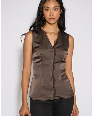 Gini London Satin Sleeveless Waistcoat Top - Brown