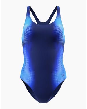 Speedo Ladies Medalist Printed One Piece Swimsuit - Blue