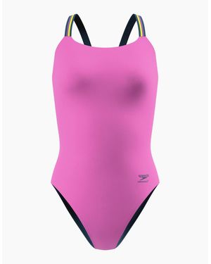 Speedo Ladies Solid V-Cut Comfort One Piece Swimsuit - Pink