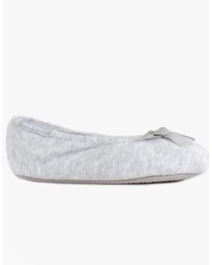 Totes Isotoner Stretch Terry Bow Ballerina Slippers - White