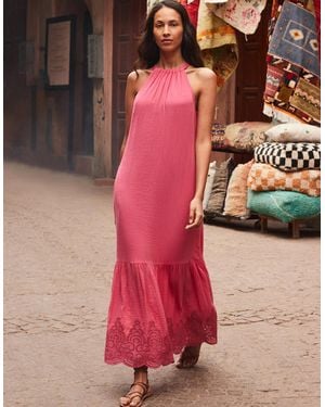 Ro&zo Broderie Hem Cheesecloth Maxi Dress - Pink