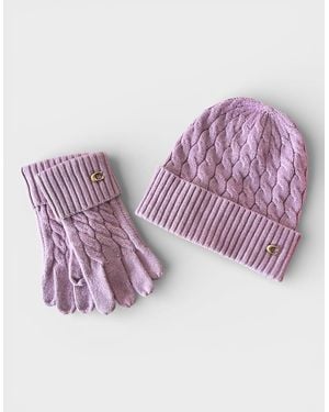 COACH Cable Beanie & Gloves Gift Set Faded - Pink