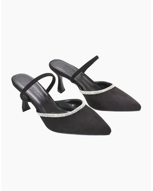 XY London Ladies Carlene Diamante Trim Pointed Mid Stiletto Court Court Shoes - Black
