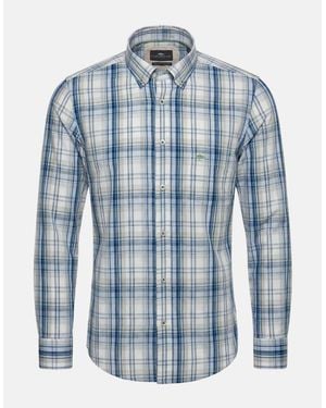 Fynch-Hatton Cotton Check Button Down Shirt Harbour - Blue