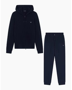 Emporio Armani Embroidered Logo Zip Up Hoodied Tracksuit - Blue