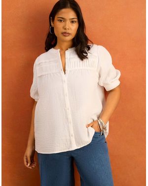 Live Unlimited London Cheesecloth Pintuck Detail Short Sleeve Blouse - Blue