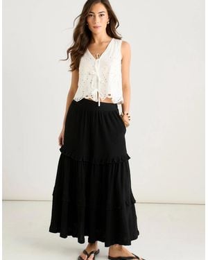 Gini London Tiered Cotton Skater Maxi Skirt - Black