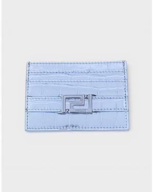 Versace Logo Card Case Laminated Croco Tone - Blue