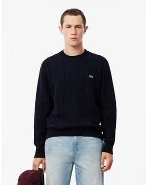 Lacoste Carded Wool Cable Knit Crew Neck Jumper - Blue