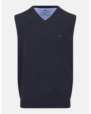 Fynch-Hatton Superfine V-Neck Cotton Knit Vest - Blue