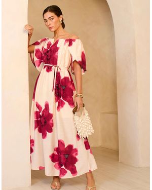 Gini London Bardot Trapeze Maxi Dress - Pink