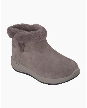 Skechers On-The-Go Stellar Cosy Step Leather Taupe Winter Ankle Boots - Grey