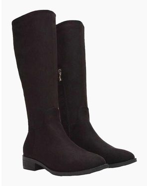XY London Ladies Lucia Knee-High Low Block Heel Riding Boots - Black