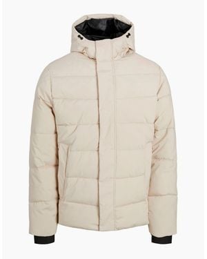 Jack & Jones Solid Patterned Hooded Ribbed Cuff Puffer Jacket - Natural