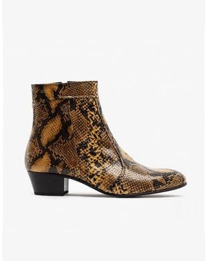 Club Cubano Emmanuel Snakeprint Leather Cuban Heel Boots Amarillo - Brown