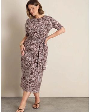 Live Unlimited London Abstract Print Tie Side Jersey Midaxi Dress - Natural