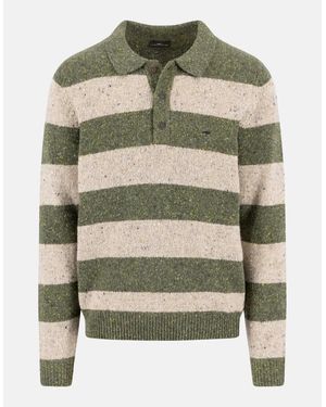 Fynch-Hatton Donegal Wool Striped Polo Collar Knit Dark Ivy - Green