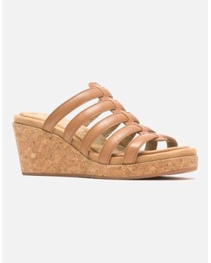 Hush Puppies Willow Slide Leather Tan Wedges - Brown