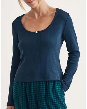 Nobody's Child Pointelle Long Sleeve Pyjama Top - Blue