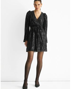 Gini London Sequin V Neck Belted Mini Dress - Black