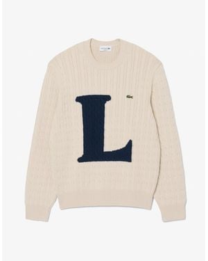 Lacoste Intarsia Cable Knit Jumper - White
