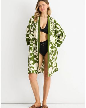 Gini London Summer Border Printed Beach Kimono - Yellow