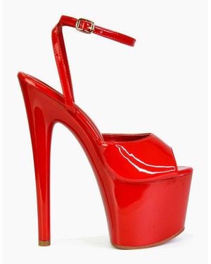 XY London Ladies Sunshine Patent Strappy Platform High Heels - Red