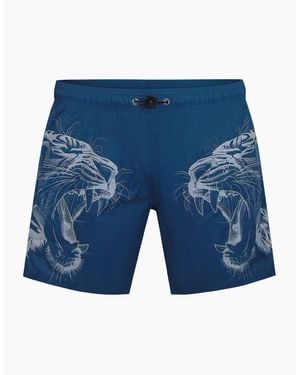 Philipp Plein Plein Sport Double Tiger Logo Light Swim Shorts - Blue