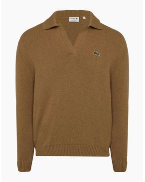 Lacoste Crocodile Logo Collared Neck Long Sleeve Jumper - Brown