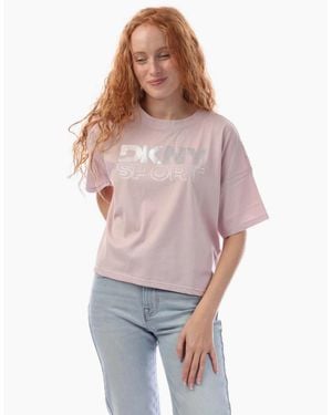 DKNY Foil Rhinestone Logo T-Shirt - Pink