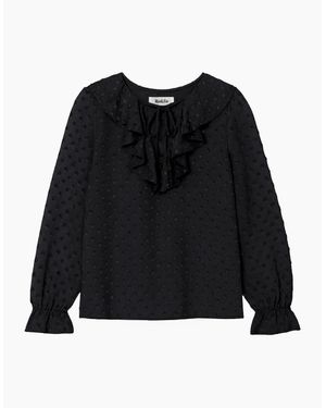 Ro&zo Dobby Ruffle Front Blouse - Black