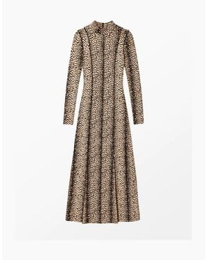 Ro&zo Animal Print Seam Detail Midi Dress - Natural