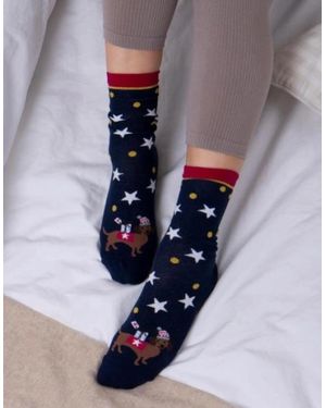 Totes Isotoner Novelty-Ankle-F Novelty Socks Dog - Blue