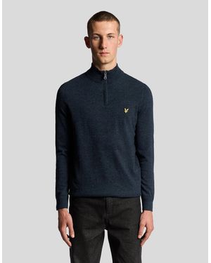 Lyle & Scott Lambswool Blend 1/4 Zip Jumper - Blue